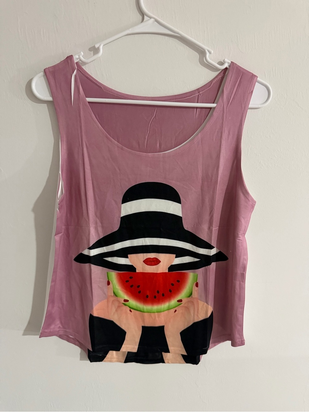 Pink Graphic Sleeveless Tank Top with Watermelon Print
